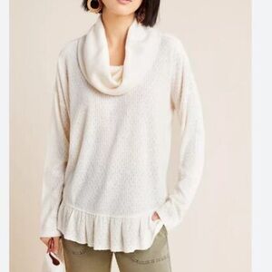 Anthropologie Maeve Ruffled Hacci Pullover Cowlneck Knit Top M